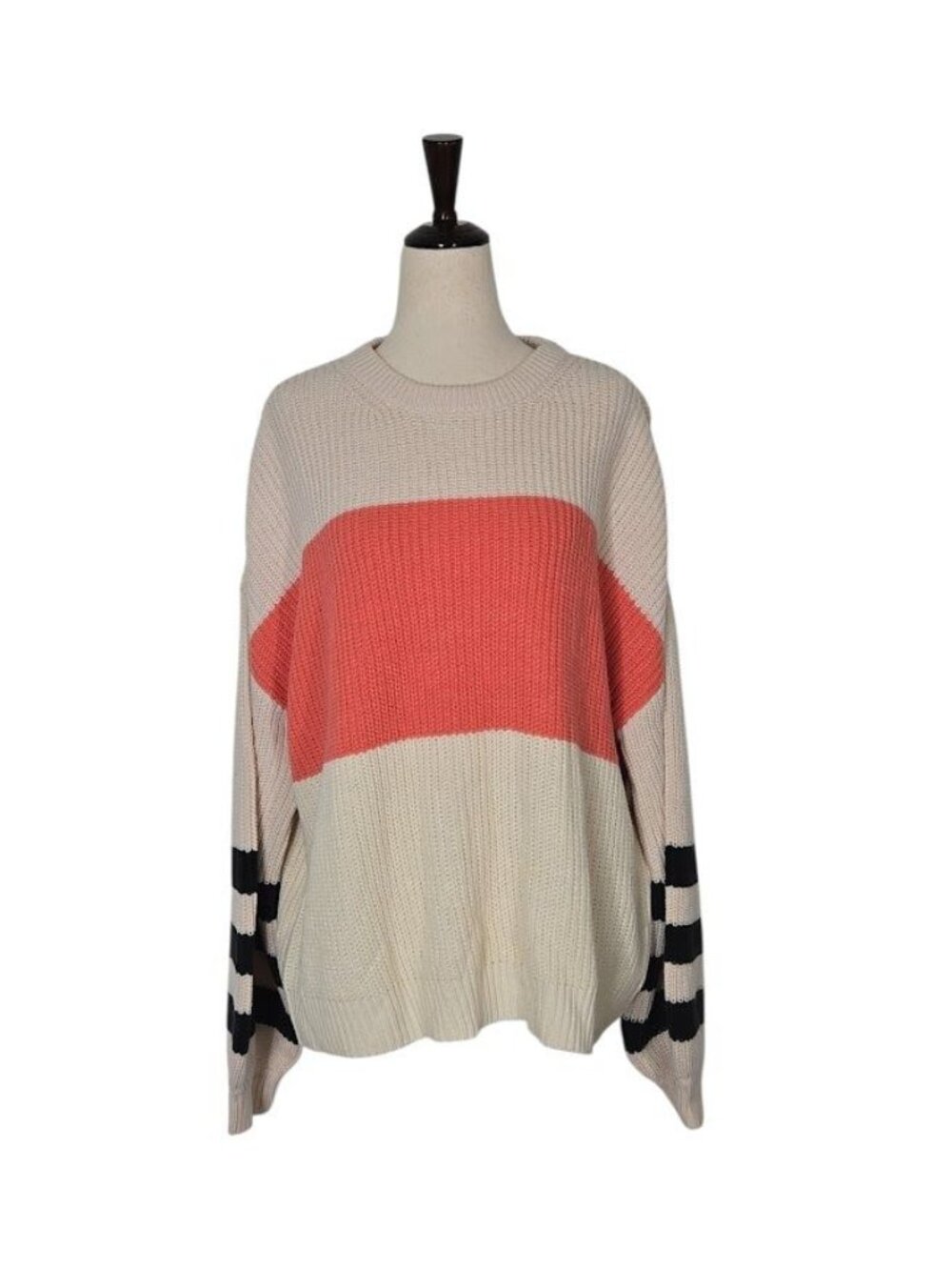 Sanctuary The Color Block Sweater Size L Ivory Coral Black Striped NWT